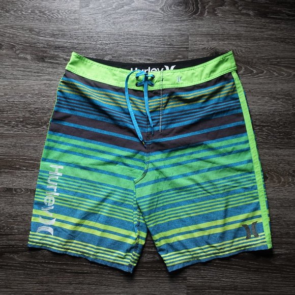 Hurley Other - Hurley Green & Blue Stripe Swim Trunks/Board Short